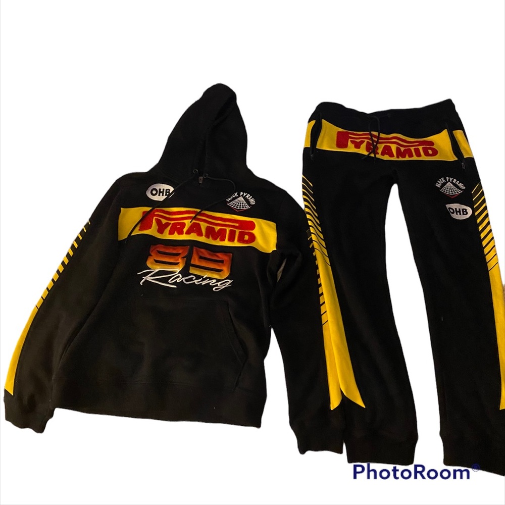 Mens Black Racing Pyramid Jogging Suit